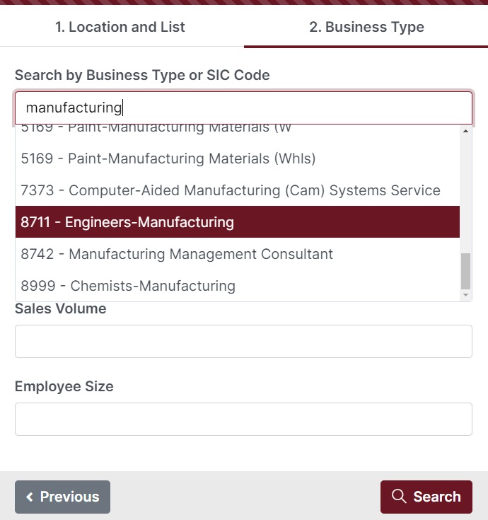 Manufacturing SIC Codes with Email