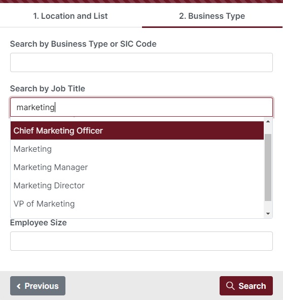 Email marketing lists, Search by Job Title