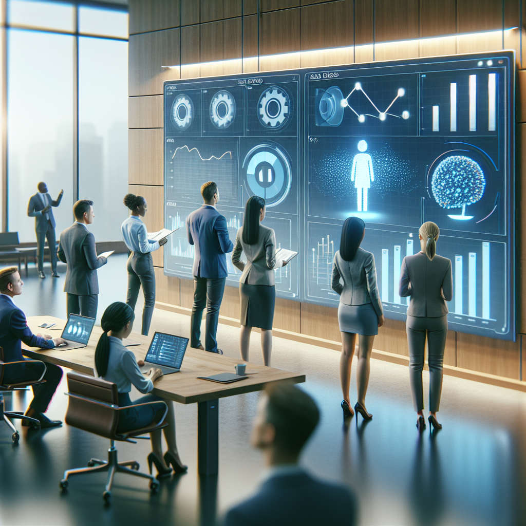 Sales team viewing AI dashboard with charts, syncing CRM in real time with sales leads database for faster pipeline conversion.
