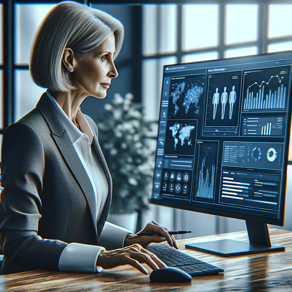 Sales rep analyzing b2b leads data dashboard with AI-generated insights, charts, and personalized outreach metrics on screen