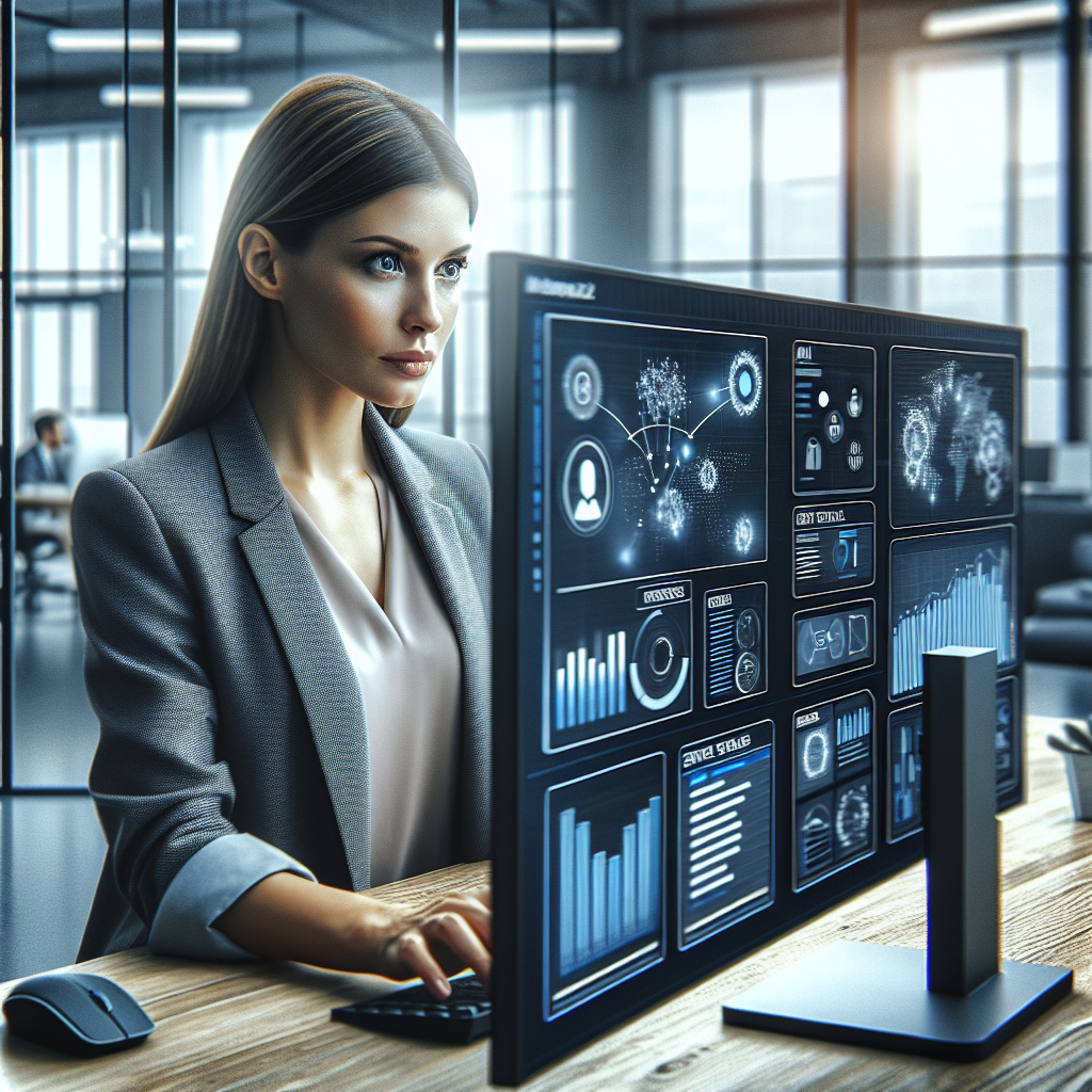 A sales rep reviews AI-generated b2b email leads on a dashboard showing charts, intent signals, and segmentation tools.