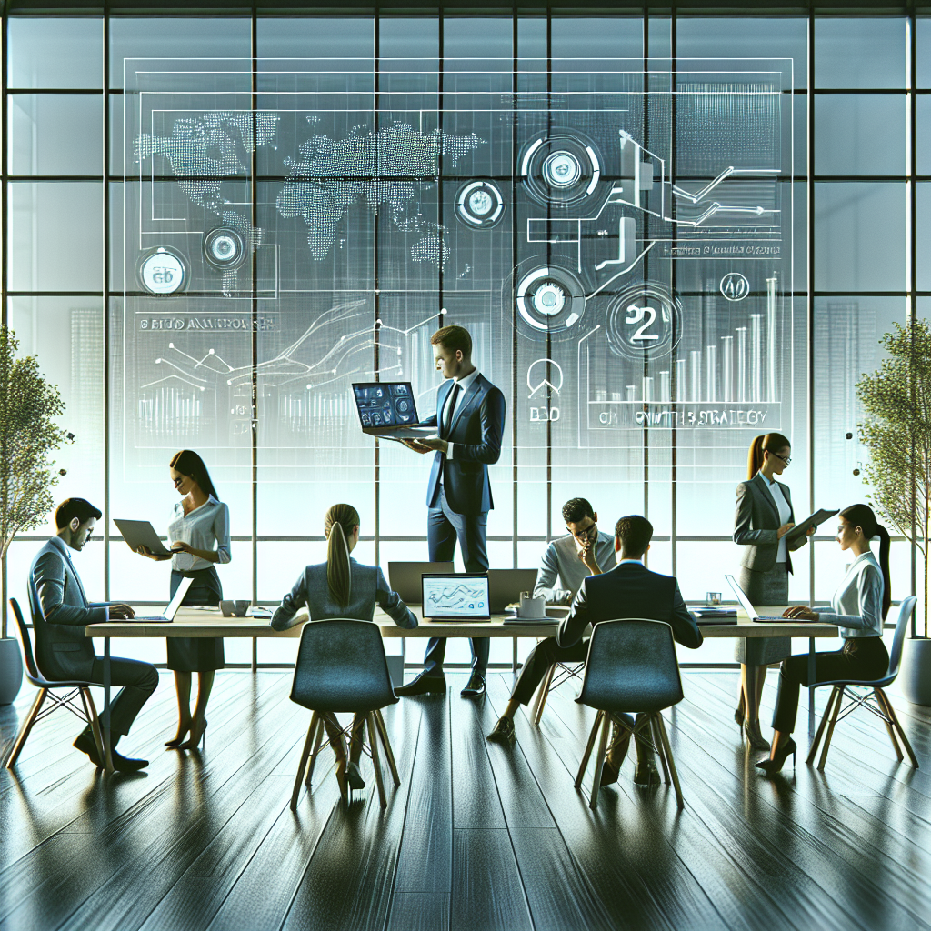 Business professionals using AI-powered tools on laptops to analyze b2b leads free data, highlighting sales growth strategies.