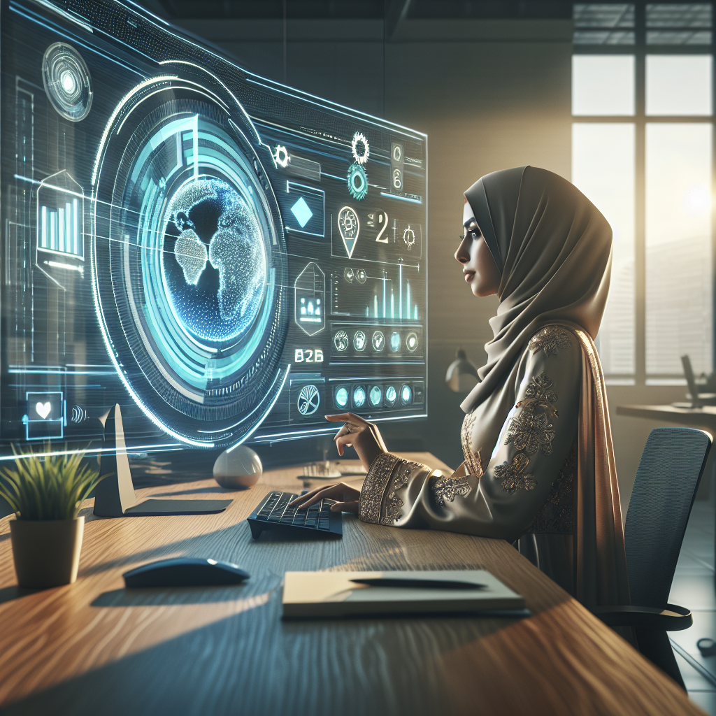 AI-driven tools enhance B2B leads contact by automating research; vibrant graphic shows digital transformation in business prospecting.