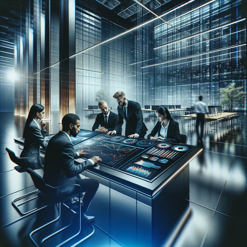 AI-driven insights transform B2B leads contact approach: Diverse team analyzes data on a digital interface.