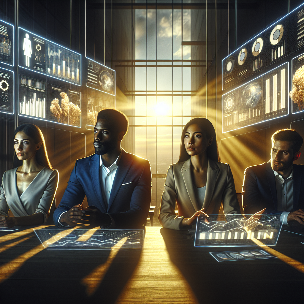 AI-driven B2B leads tools illustration: marketers analyzing data with AI, showcasing enhanced sales strategies for 2025.