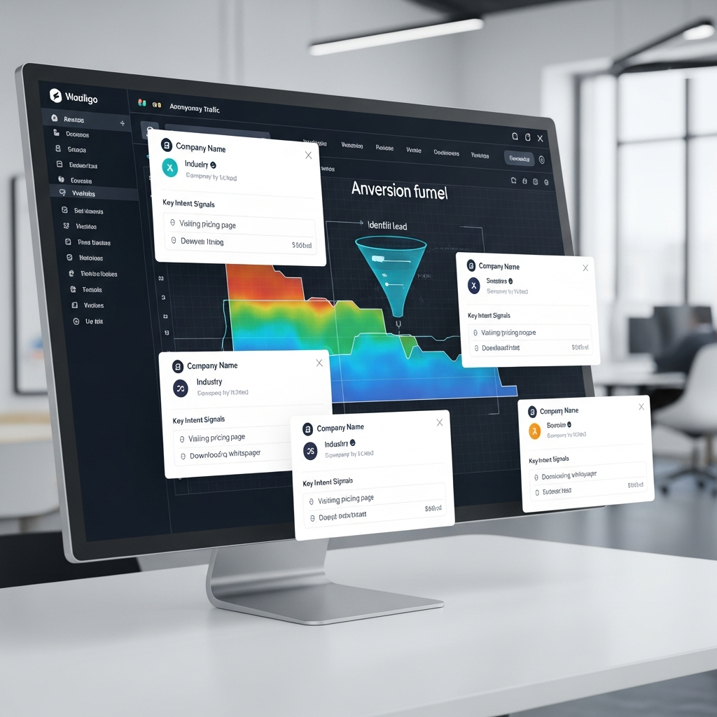 Dashboard view of anonymous website traffic converting into b2b leads online, highlighting identified companies and intent signals