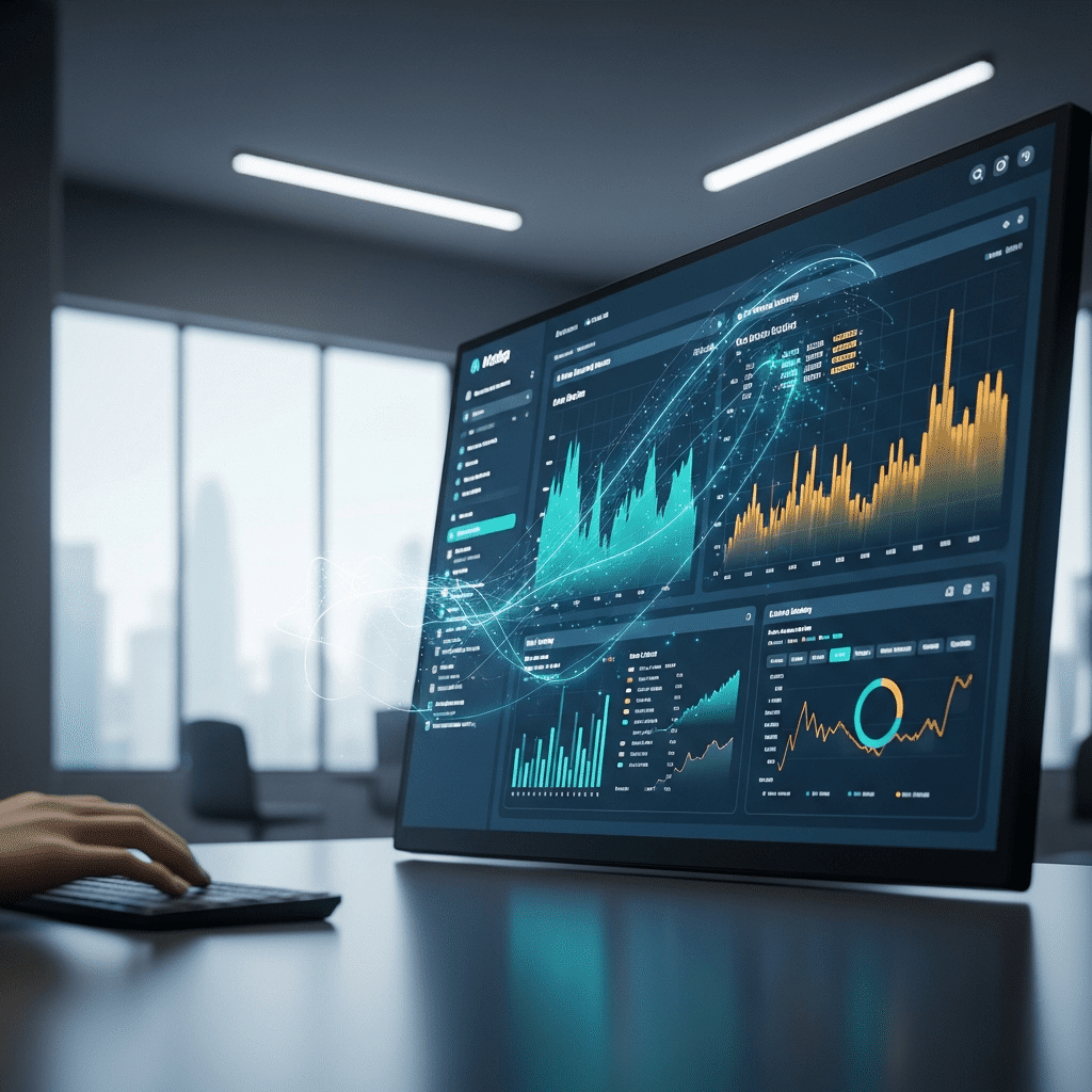 Professional dashboard visualization showing AI-powered scoring and charts improving B2B leads on modern business leads websites